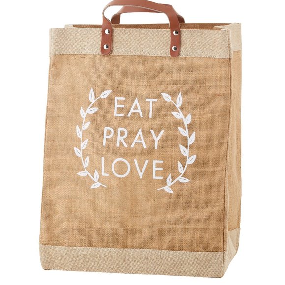 NWT (2) Tote Bundle - Eat, Pray, Love Inspirational Jute Market Tote Bag - Picture 2 of 3